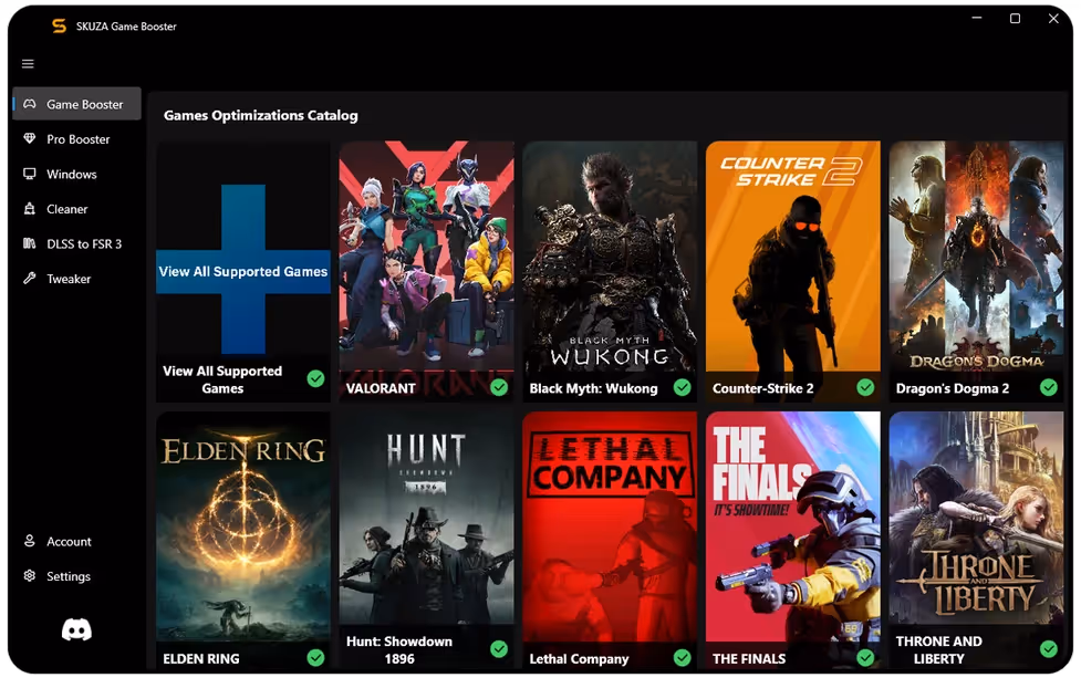 SKUZA Game Booster Interface